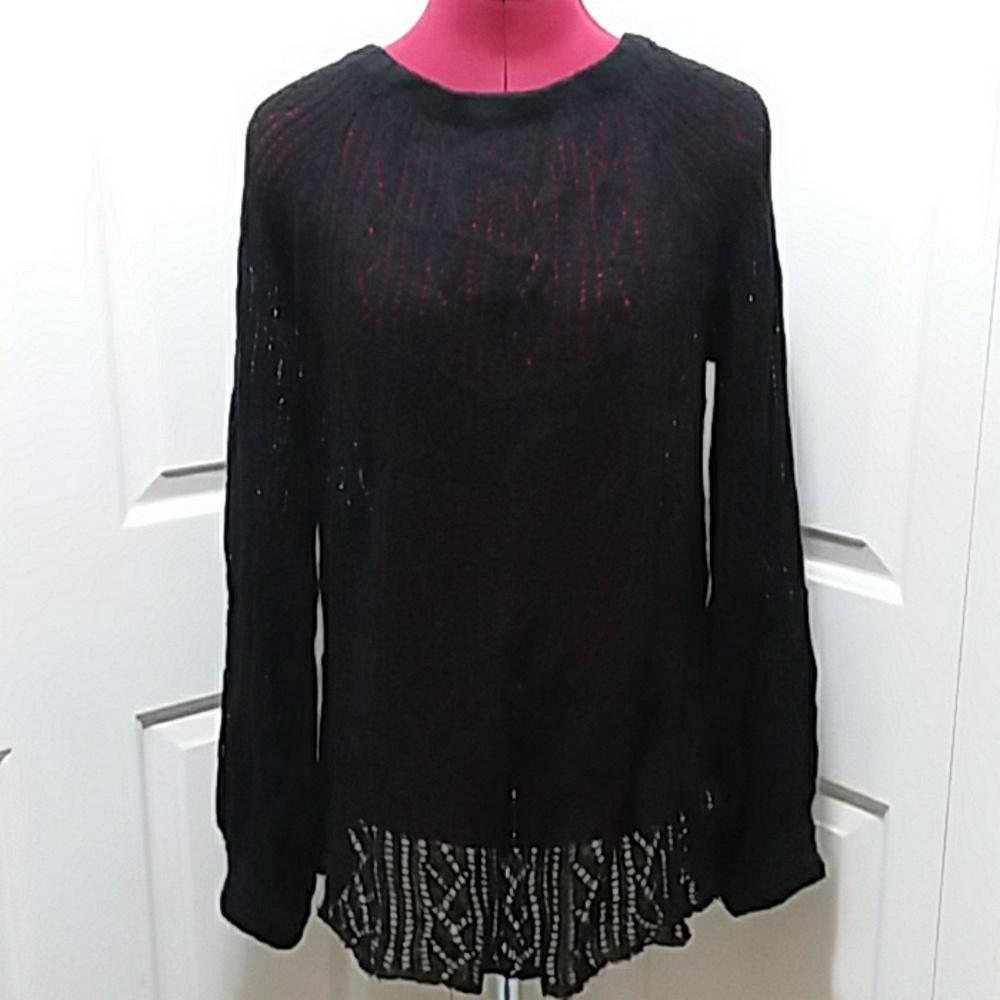 LC Lauren Conrad cobweb long black sweater top Goth open weave knit
